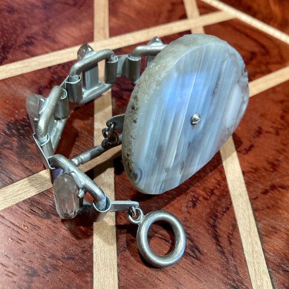 Vtg All Saints Xenolith Obelisk bracelet earring jewelry set blue gray stone - Picture 2 of 7